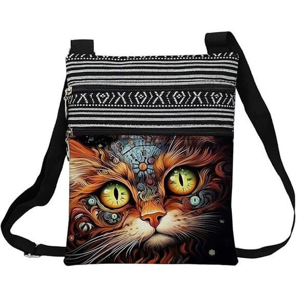 NEW Messenger Bag Purse Adjustable Strap Zipper Closure 9.25 x 7.48" Mystic Cat - Picture 1 of 4